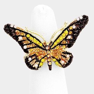 Butterfly Yellow Crystal Pave Stretch Ring NWT